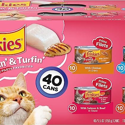 Purina Friskies Wet Cat Food Variety Pack, Surfin’ & Turfin’ Prime Filets Favorites – (40) 5.5 oz. Cans